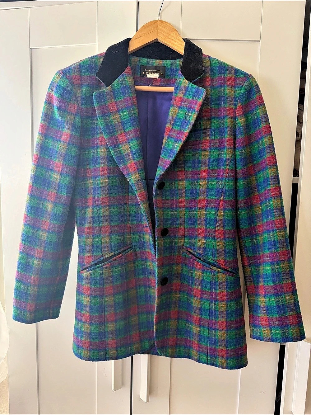 Vintage Express Wool Plaid Blazer in Green & Purple